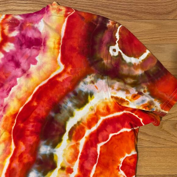 Ice Dyed T-shirt Dress - Tie Dye Hippie Boho - Red Fire Geode (Women's 3XLarge) - Picture 4 of 11